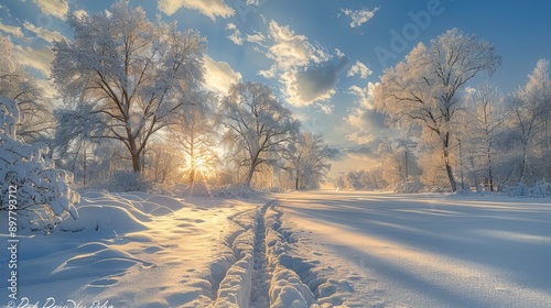 Obraz na płótnie Icy landscape with snow-covered trees w salonie