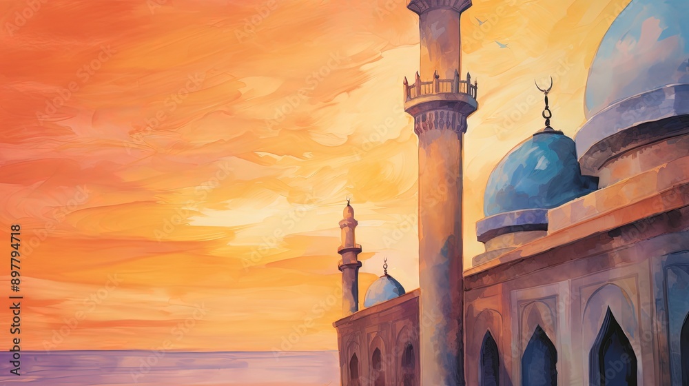 Fototapeta premium minaret of mosque country background and copy space , generative ai
