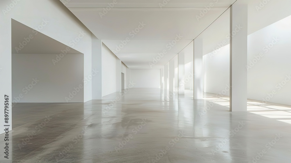 Building with concrete floor and white walls, creating an interior space. Building with concrete floor and white walls, creating an interior space.