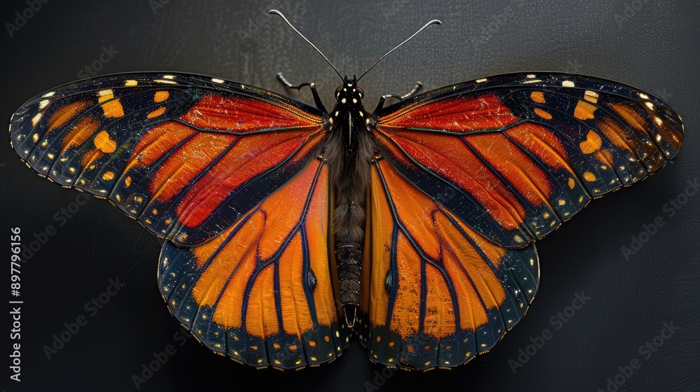 Intricate patterns on a monarch butterfly’s wings