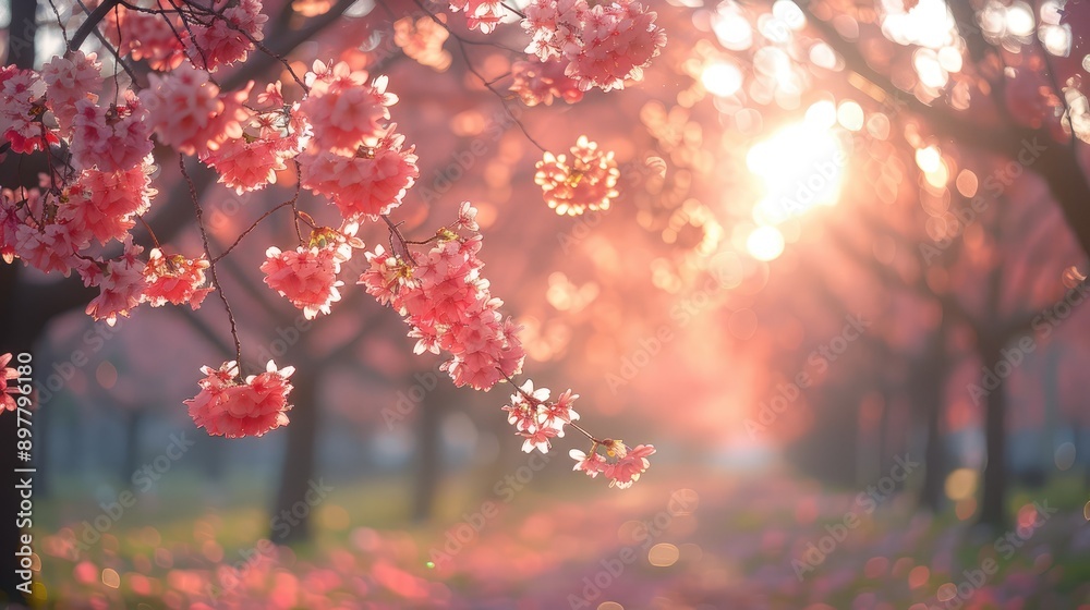Blossoming cherry trees in a park