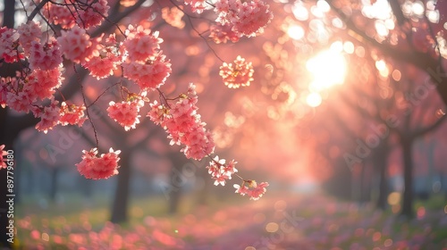 Blossoming cherry trees in a park
