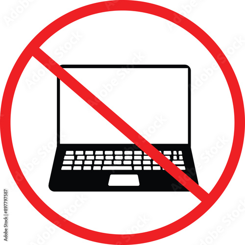 Forbidden laptop icon. Prohibited computer symbol. No notebook sign. flat style.