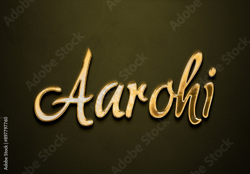 Old gold text effect of Hindi name Aarohi with 3D glossy style Mockup. photo