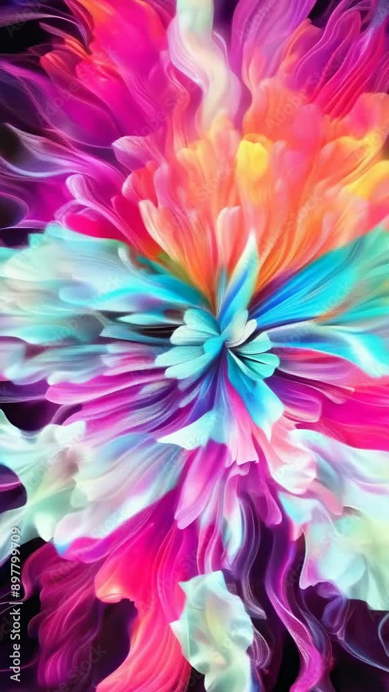 This vibrant digital artwork showcases an abstract flower with fluid shapes in bright colors like pink, blue, and purple. The piece evokes a feeling of dynamic energy and artistic creativity, perfect This vibrant digital artwork showcases an abstract flower with fluid shapes in bright colors like pink, blue, and purple. The piece evokes a feeling of dynamic energy and artistic creativity, perfect