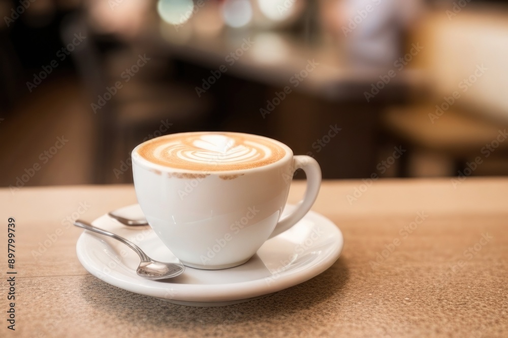 Cappuccino on a wooden table in a coffee shop Cappuccino on a wooden table in a coffee shop