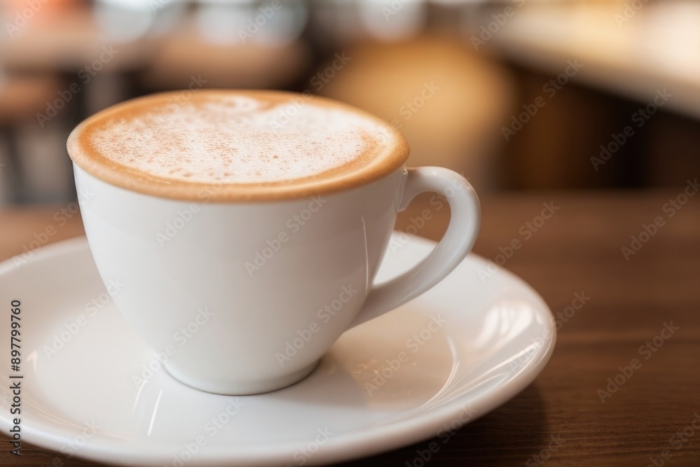 Cappuccino on a wooden table in a coffee shop Cappuccino on a wooden table in a coffee shop