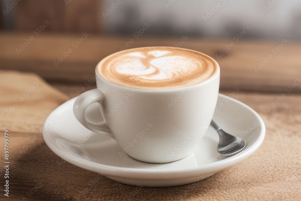 Cappuccino on a wooden table in a coffee shop Cappuccino on a wooden table in a coffee shop