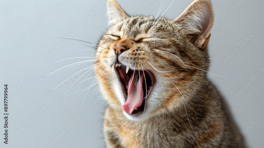 examination of the teeth of a cat on a white background 