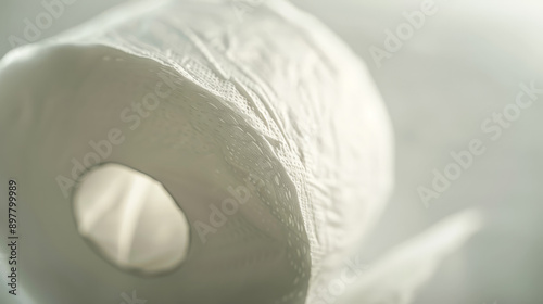 White toilet paper unrolled from a single roll on the floor against a dark brown background