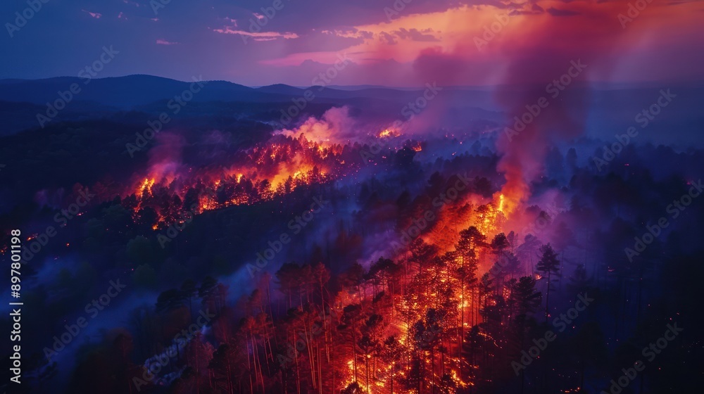 Devastating Forest Fire from Above at Dusk Devastating Forest Fire from Above at Dusk