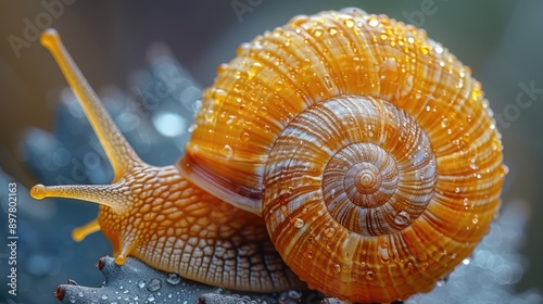 Obraz na płótnie Macro shot of a snail's shell showing its spiral pattern w salonie