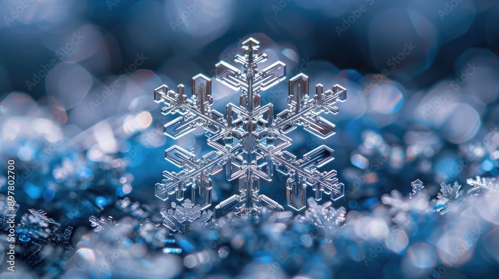 Macro shot of a snowflake showing its unique structure