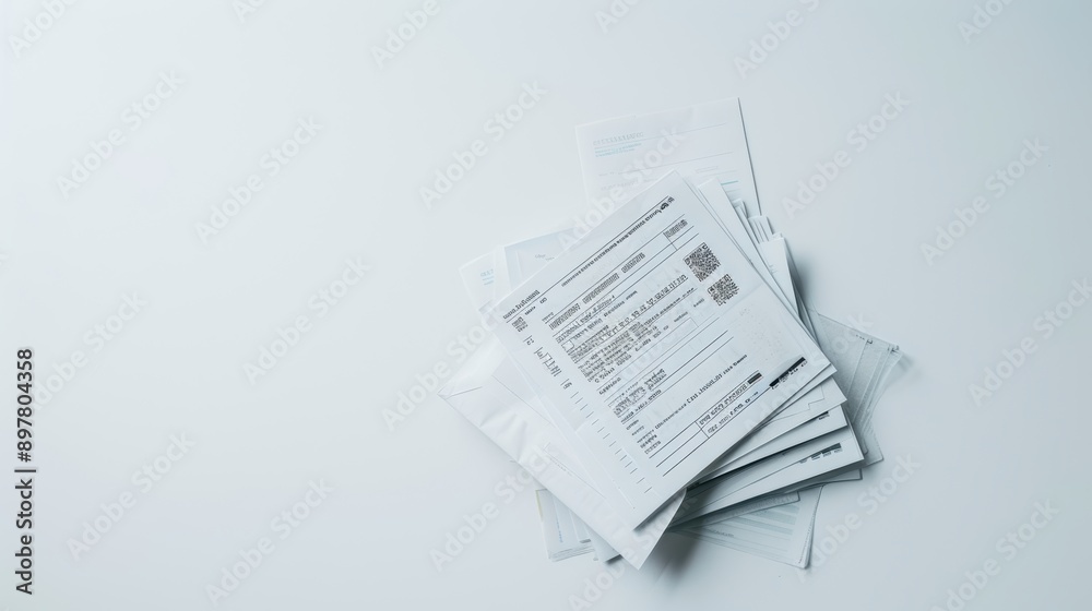 Obraz premium Pile of paperwork with forms and documents on a blank background, symbolizing bureaucracy, administration, and paperwork