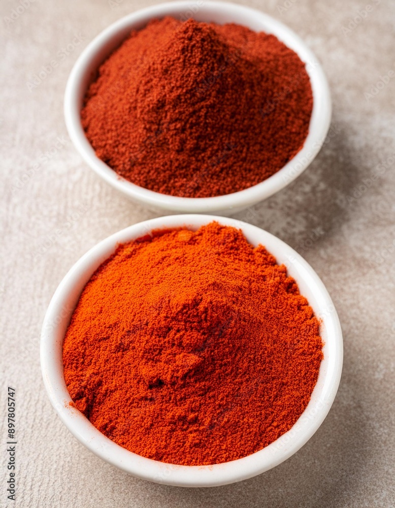 Red ground paprika and paprika powder in a bowl on the table Red ground paprika and paprika powder in a bowl on the table