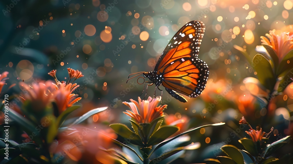 Ethereal Butterfly in Microgravity Cosmic Garden with Glowing Exotic Flowers Ethereal Butterfly in Microgravity Cosmic Garden with Glowing Exotic Flowers