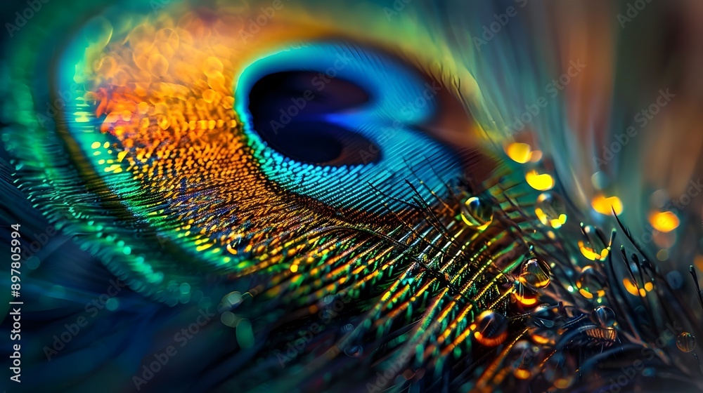 Naklejka premium Exquisite Iridescent Peacock Feather in Stunning Close-Up