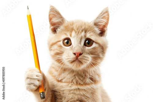Cat holding a pencil 