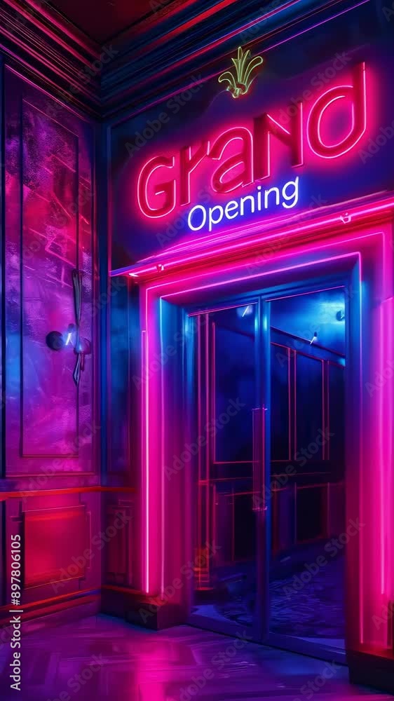 A vibrant club entrance showcasing a neon-lit A vibrant club entrance showcasing a neon-lit