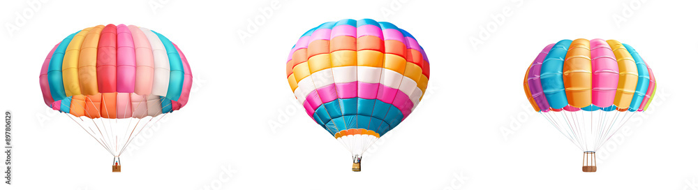Fototapeta premium Colorful Hot Air Balloons on White Transparent Background