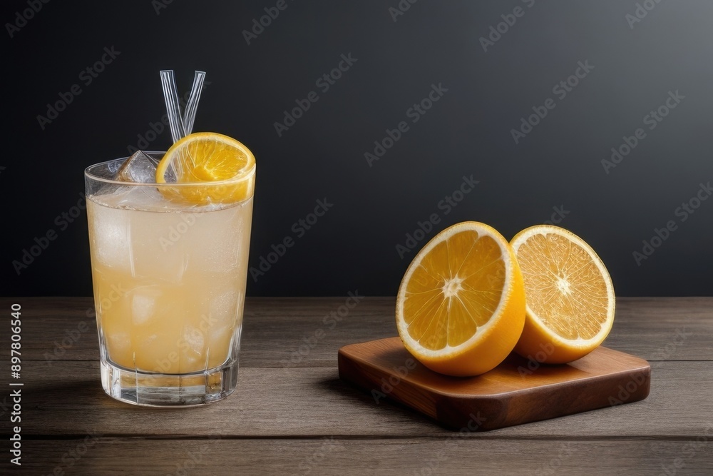 Fresh citrus cocktail with ice cubes Fresh citrus cocktail with ice cubes