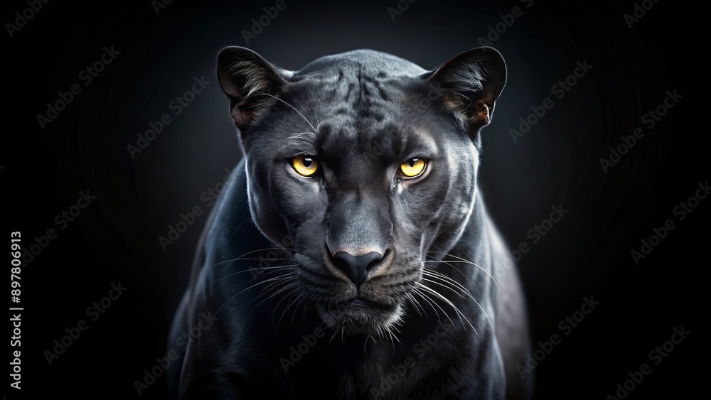 Mysterious and powerful panther emerges from darkness, illuminated by subtle gradient, on a sleek black background, perfect for logos and designs. Mysterious and powerful panther emerges from darkness, illuminated by subtle gradient, on a sleek black background, perfect for logos and designs.