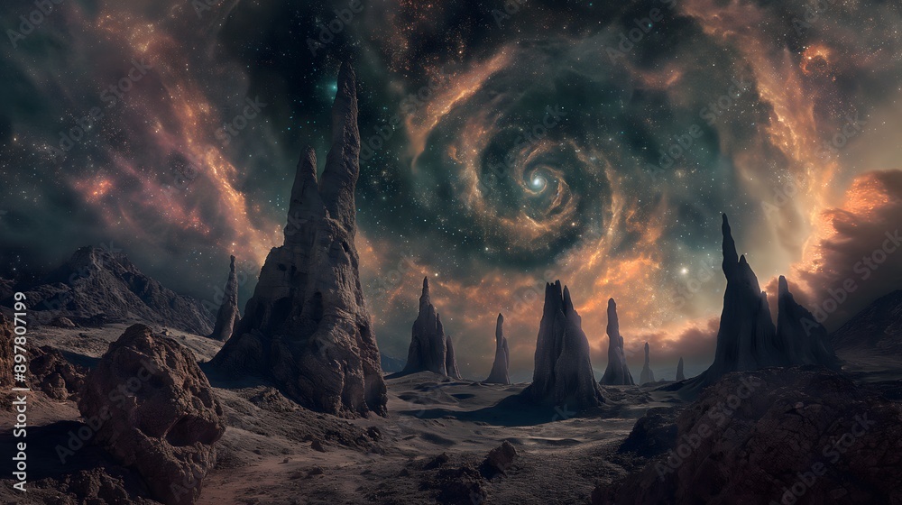 6. Design an alien landscape with strange rock formations and a sky ...