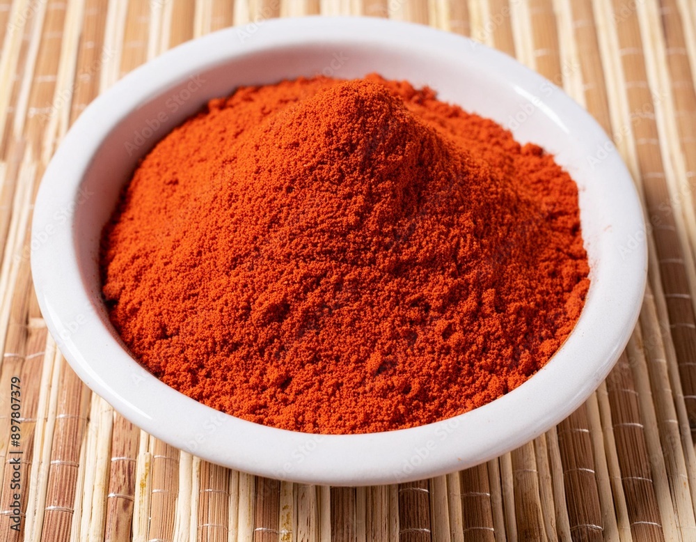 Red ground paprika and paprika powder in a bowl on the table Red ground paprika and paprika powder in a bowl on the table