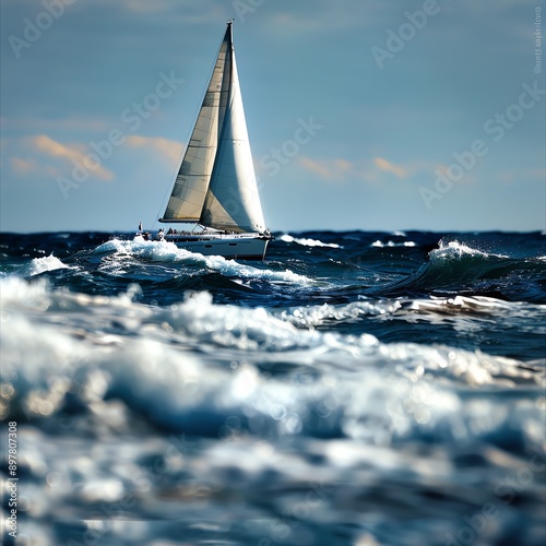 A sailboat on waves photo