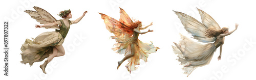 Three Fairies in Flight, A Surreal and Dreamlike Illustration