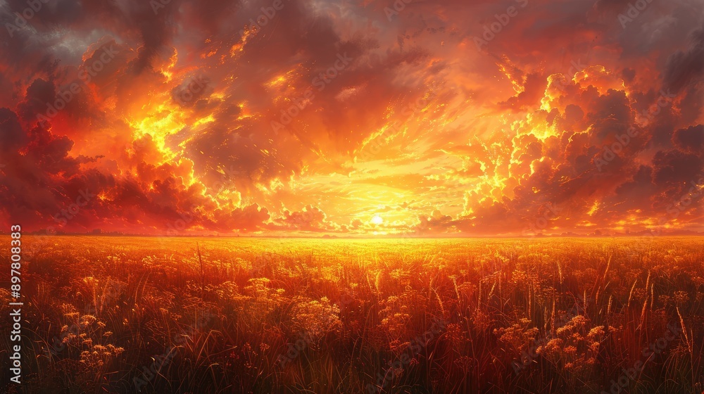 Open field under an amber sky