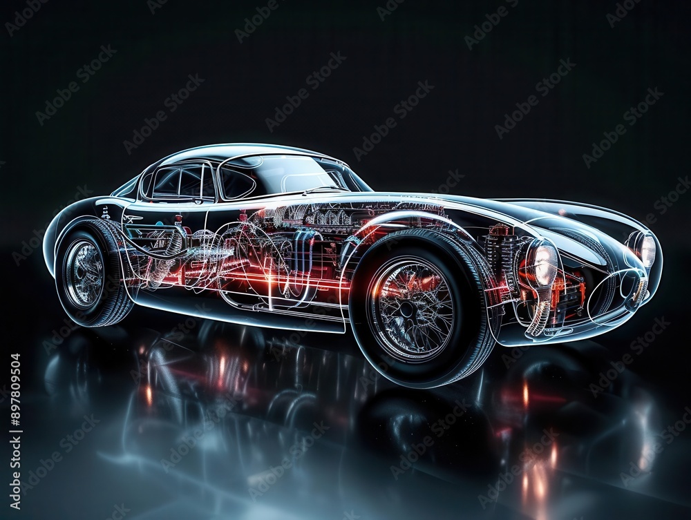 Fototapeta premium Design an xray image of a roadster with emphasis on its lightweight construction and aerodynamic features