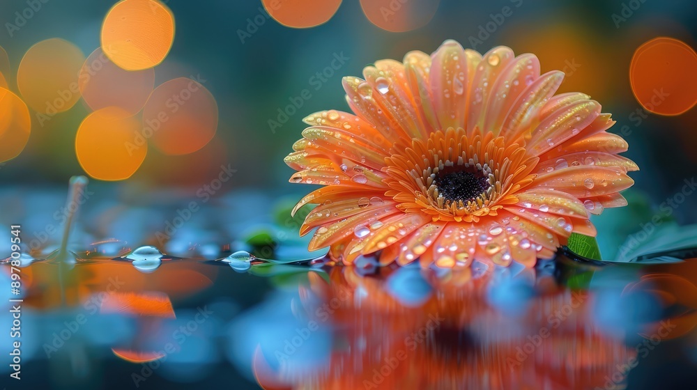 Photograph a flower close to water, reflecting its vibrant colors.