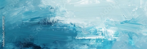 This abstract artwork showcases dynamic blue and white brush strokes, creating a textured and fluid appearance