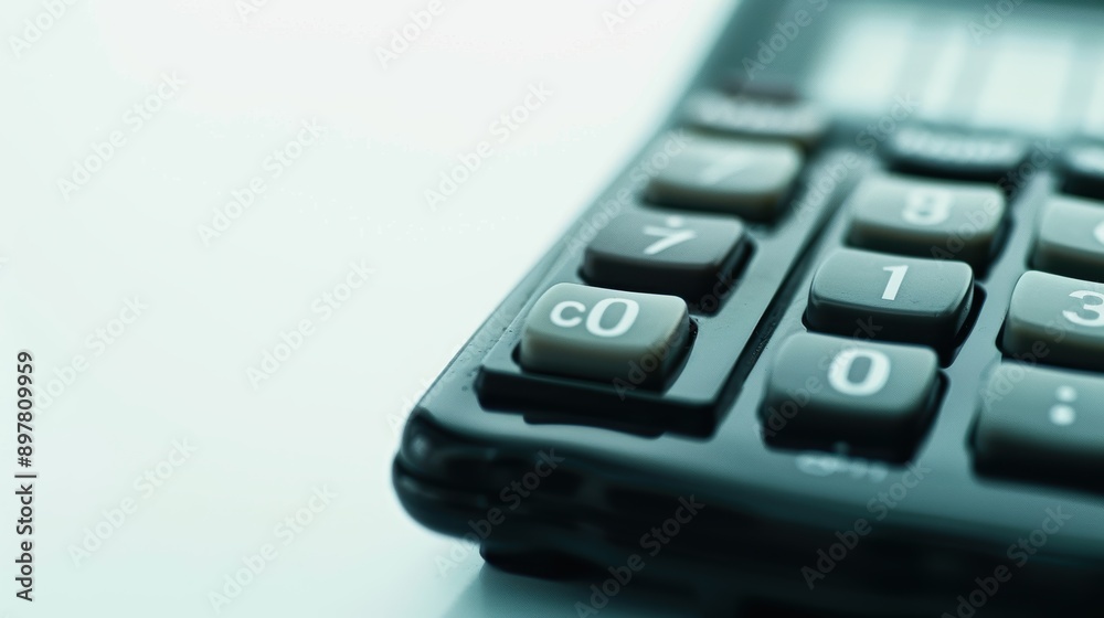 Close-up of number buttons on a calculator, representing finance and accounting in a business environment. Essential for managing office finances