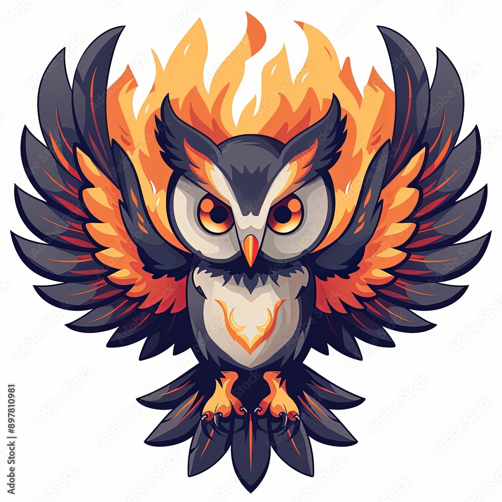 Fiery Owl with Spread Wings Fiery Owl with Spread Wings
