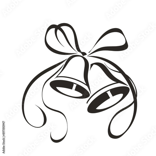 Two Wedding Bells with a Bow