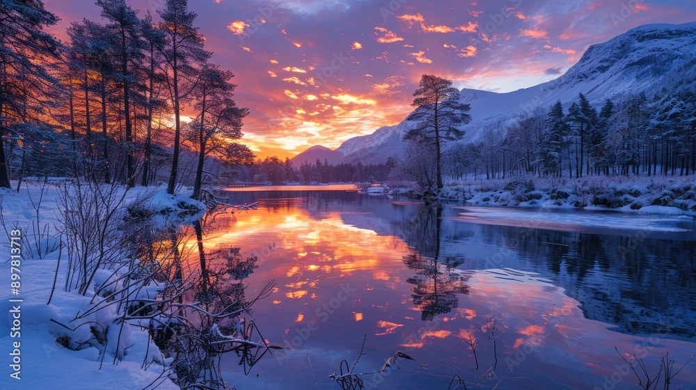Photograph reflections in a river during a colorful sunset.