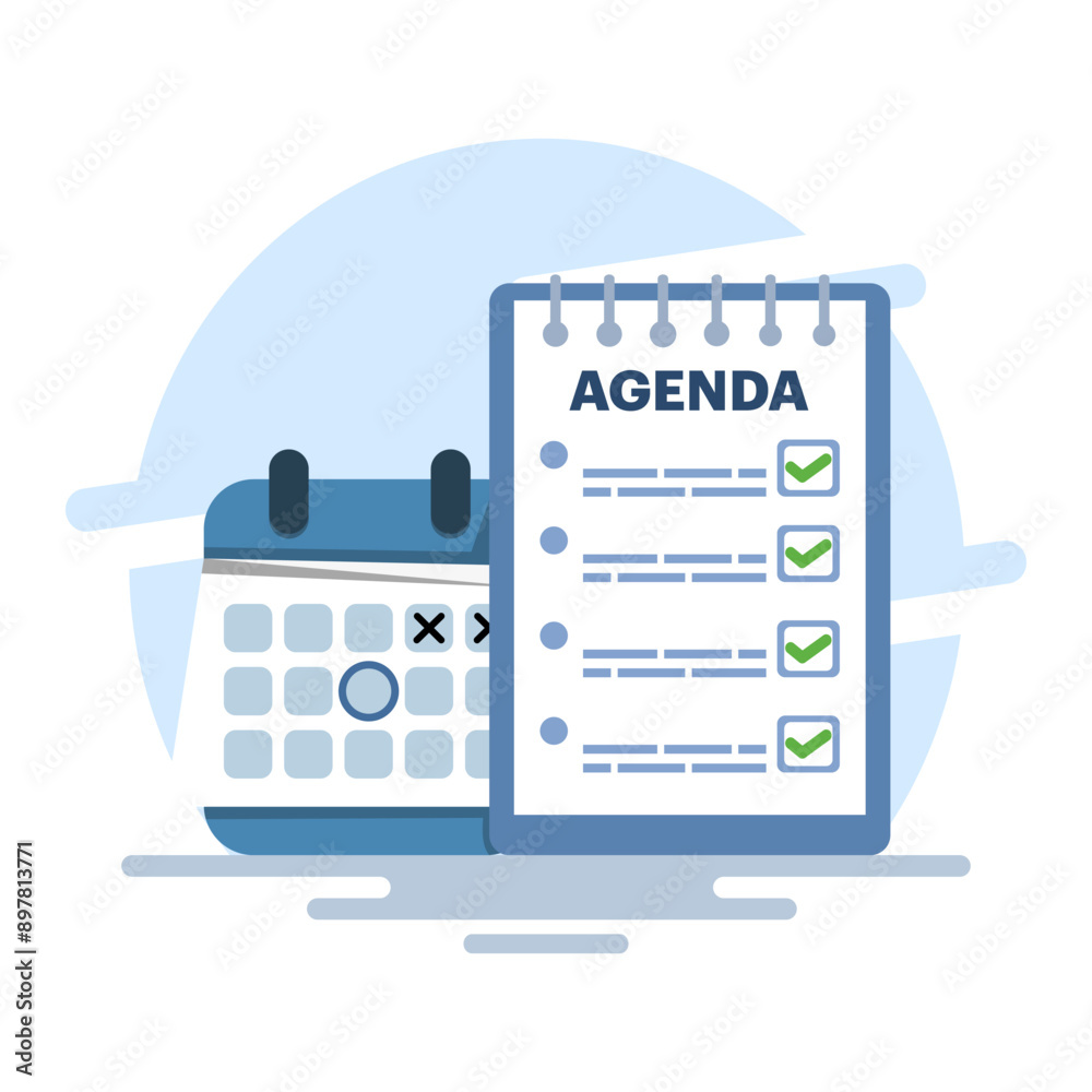 Time management concept with productivity schedule, Calendar, agenda, schedule planning. create a schedule using a calendar. Business and organization concept. background flat vector illustration.
