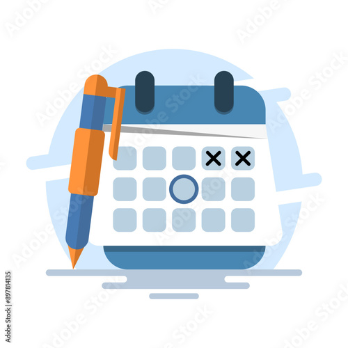 Time management concept with productivity schedule, Calendar, agenda, schedule planning. create a schedule using a calendar. Business and organization concept. background flat vector illustration.