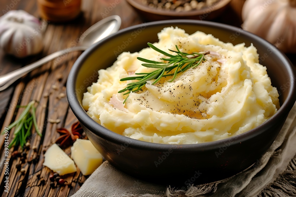 Mashed Potatoes with Garlic and Rosemary in a Bowl Mashed Potatoes with Garlic and Rosemary in a Bowl