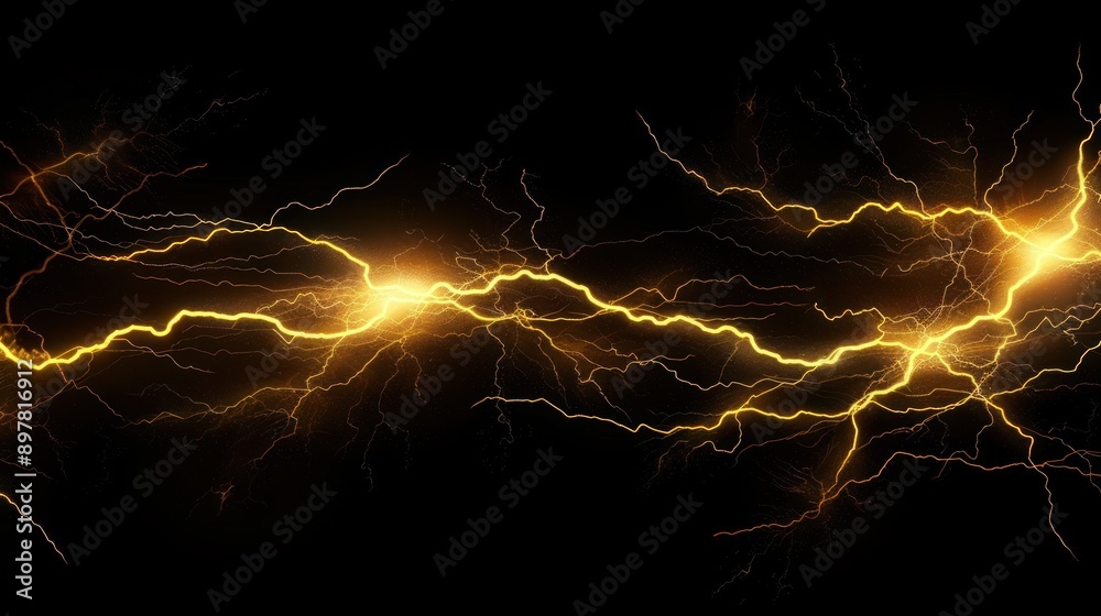 Golden Lightning Bolts on Black Background Golden Lightning Bolts on Black Background
