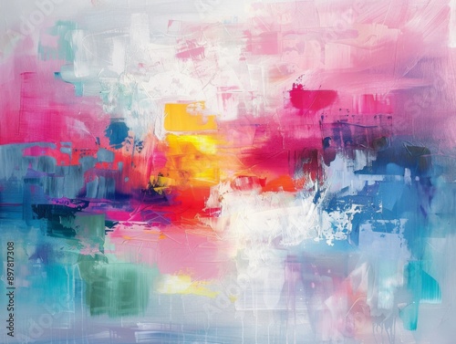 Abstract painting with vibrant colors and brushstrokes, creating a dynamic and energetic composition. © PSD PSD