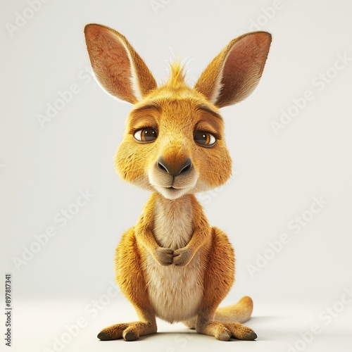 Cute Cartoon Kangaroo with Big Eyes photo