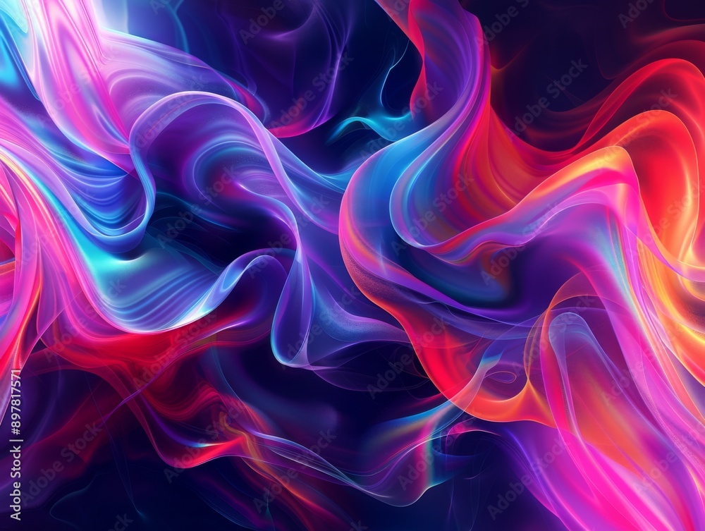 Abstract swirling pattern of vibrant pink, blue, and orange hues on a black background. Abstract swirling pattern of vibrant pink, blue, and orange hues on a black background.