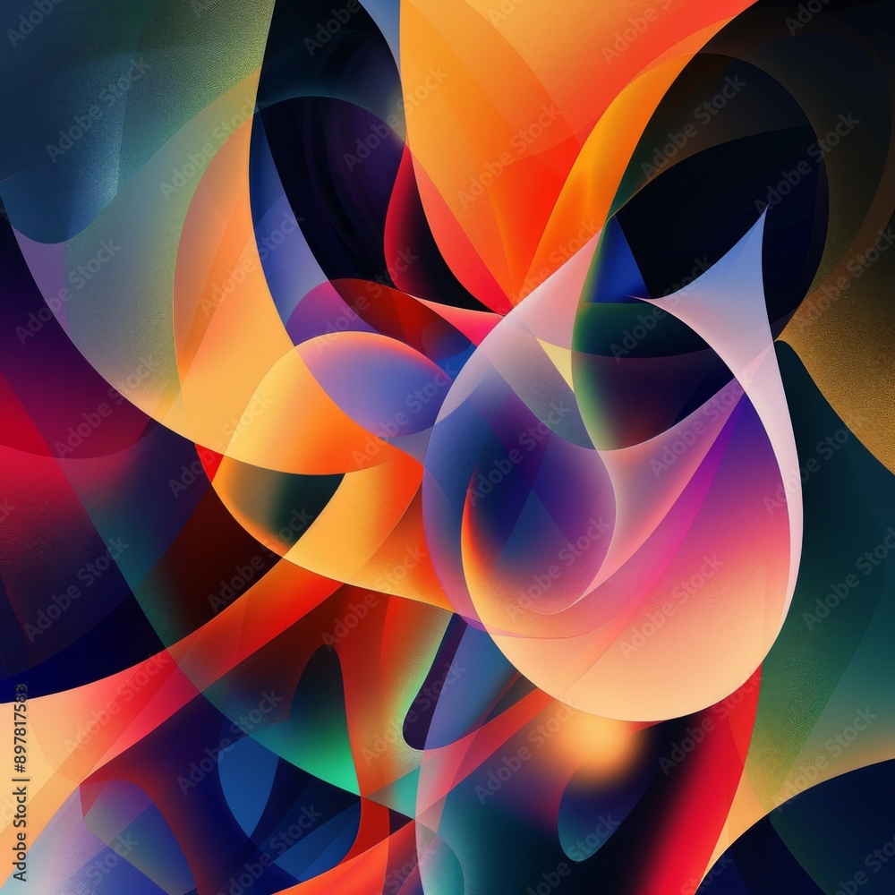 Abstract swirling shapes in vibrant colors of red, orange, blue, and green. Abstract swirling shapes in vibrant colors of red, orange, blue, and green.