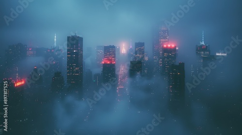 Obraz na płótnie Blurred high-rise buildings in the fog w salonie