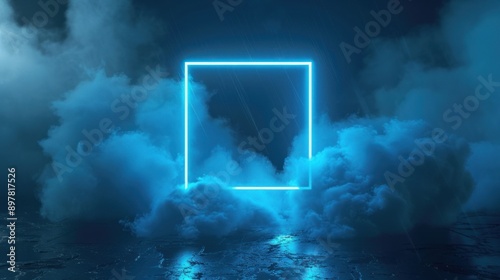 Neon Square in a Blue Cloud Scene