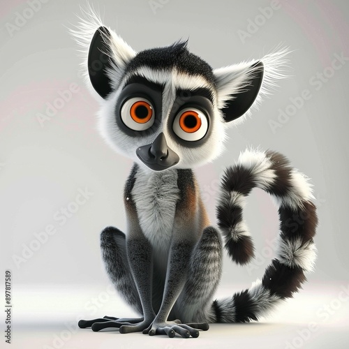 Cute Cartoon Lemur with Big Eyes