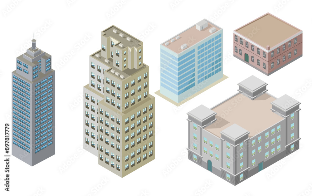 vector illustration set of isometric building vector illustration set of isometric building